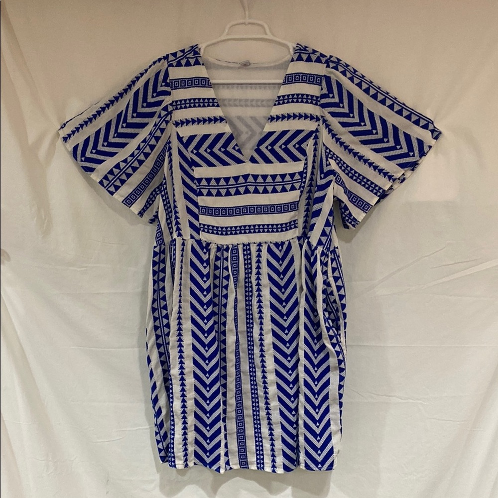 Blue and White Patterned Women's Dress